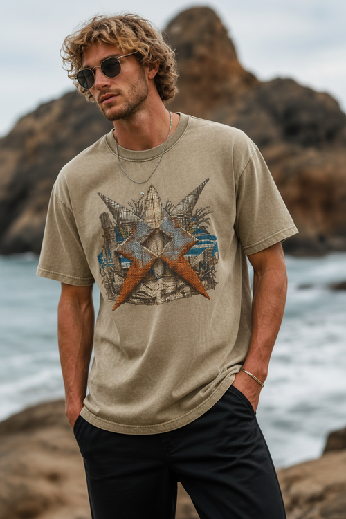 The Sentinel on Sand Tee - Model